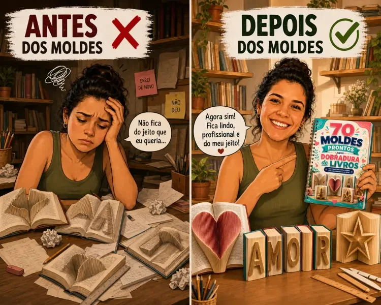 Comparação ilustrada: sem os moldes e com os moldes de dobradura