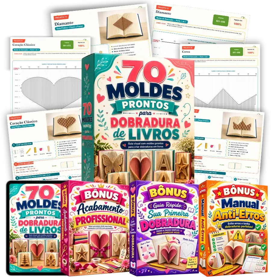 70 moldes de dobradura de livros com os três bônus do pacote completo